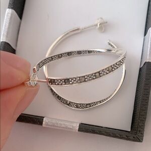 Women's Sterling Silver 925 Intricate Studded Beaded Medium Sized Hoop Earrings